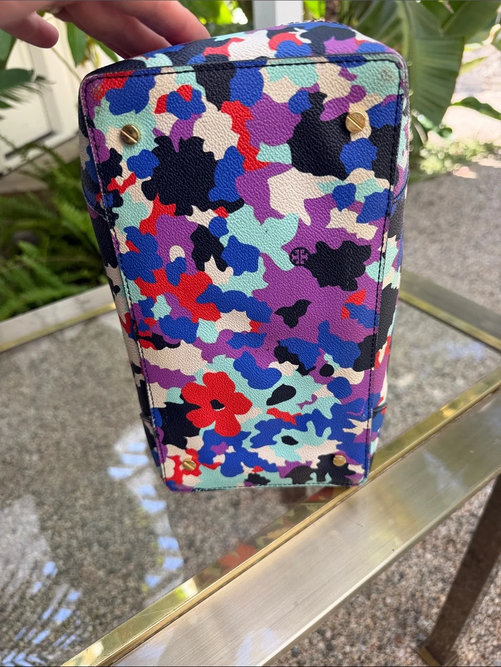 Tory Burch Multicolor Camo Satchel with Red, Blue & Purple Accents